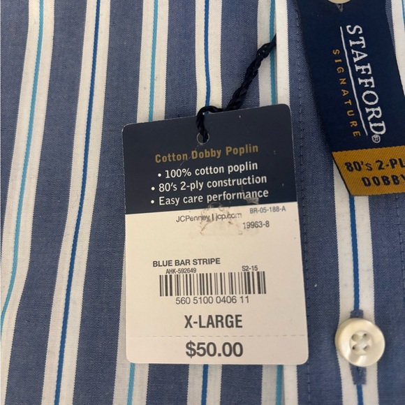 Stafford Blue Dress Shirt with Striped Pattern and Classic Collar - Picture 3 of 5